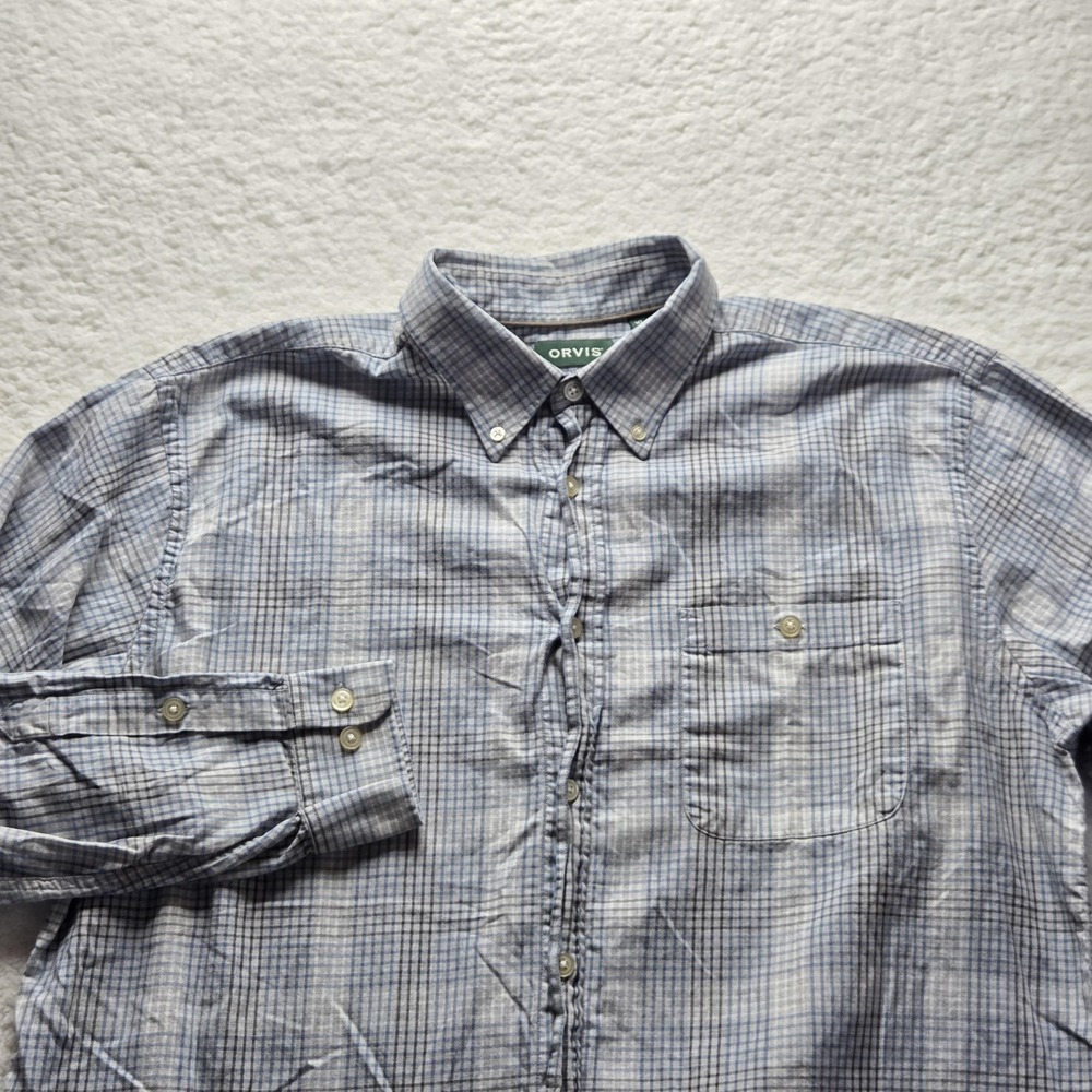 Orvis Shirt Mens XL‎ Blue Check Long Sleeve 100% Cotton Country Twill Button Up